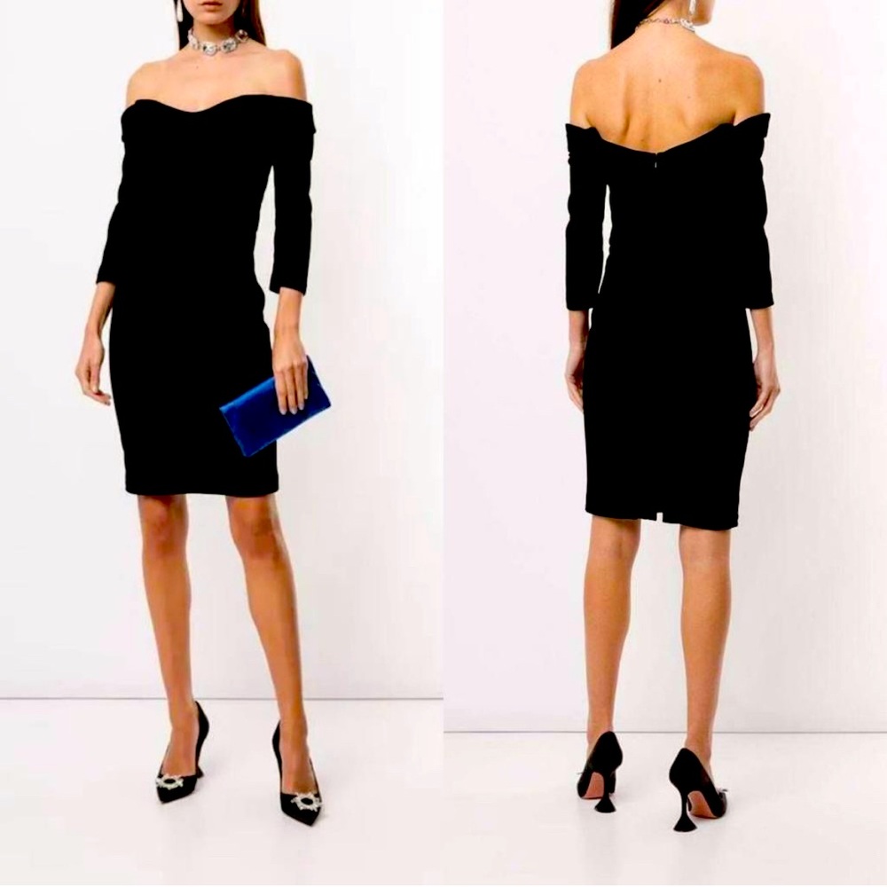 Marchesa Notte Size 14 Off Shoulder Black Velvet Cocktail Dress